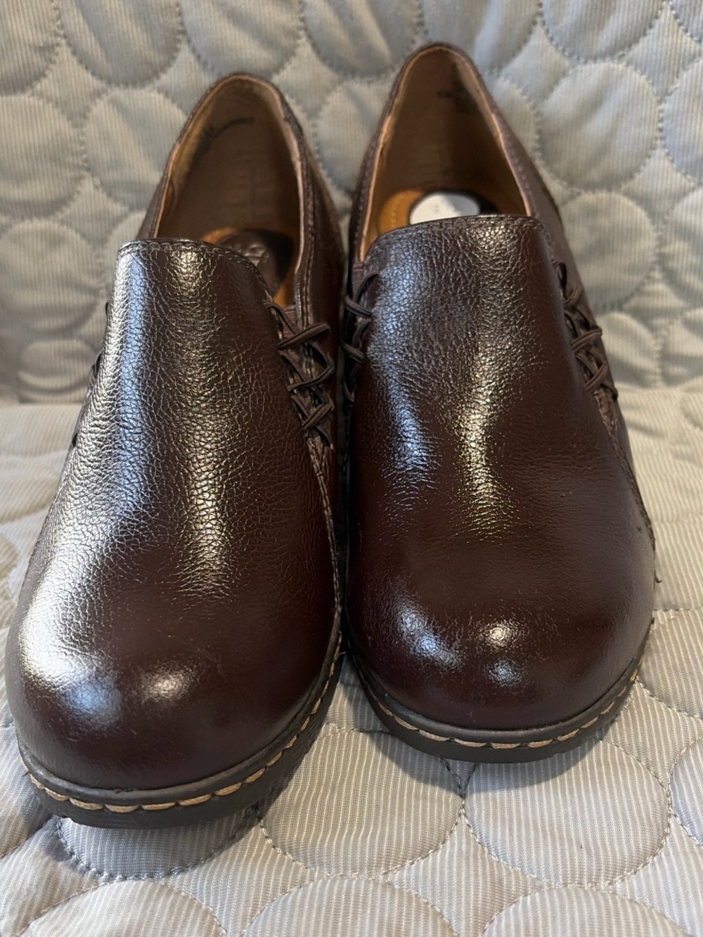 Women’s Brown Leather Slip-On Clogs with Side Lace Detail